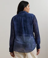 Lauren Ralph Plus Classic-Fit Print Chiffon Shirt