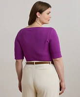 Lauren Ralph Plus Stretch Cotton Boatneck Top