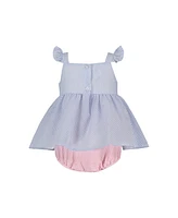 Blueberi Boulevard Baby Girls Multi Seersucker Watermelon Sunsuit and Hat Set