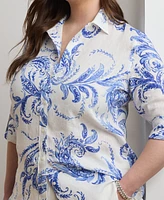Lauren Ralph Plus Relaxed-Fit Paisley Linen Shirt