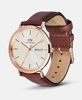 Daniel Wellington Men's Analog Brown Genuine Leather Watch, 40mm