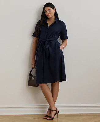 Lauren Ralph Plus-Size 100% Linen Shirtdress