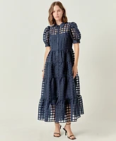 English Factory Women's Gridded Organza Tiered Maxi Dress