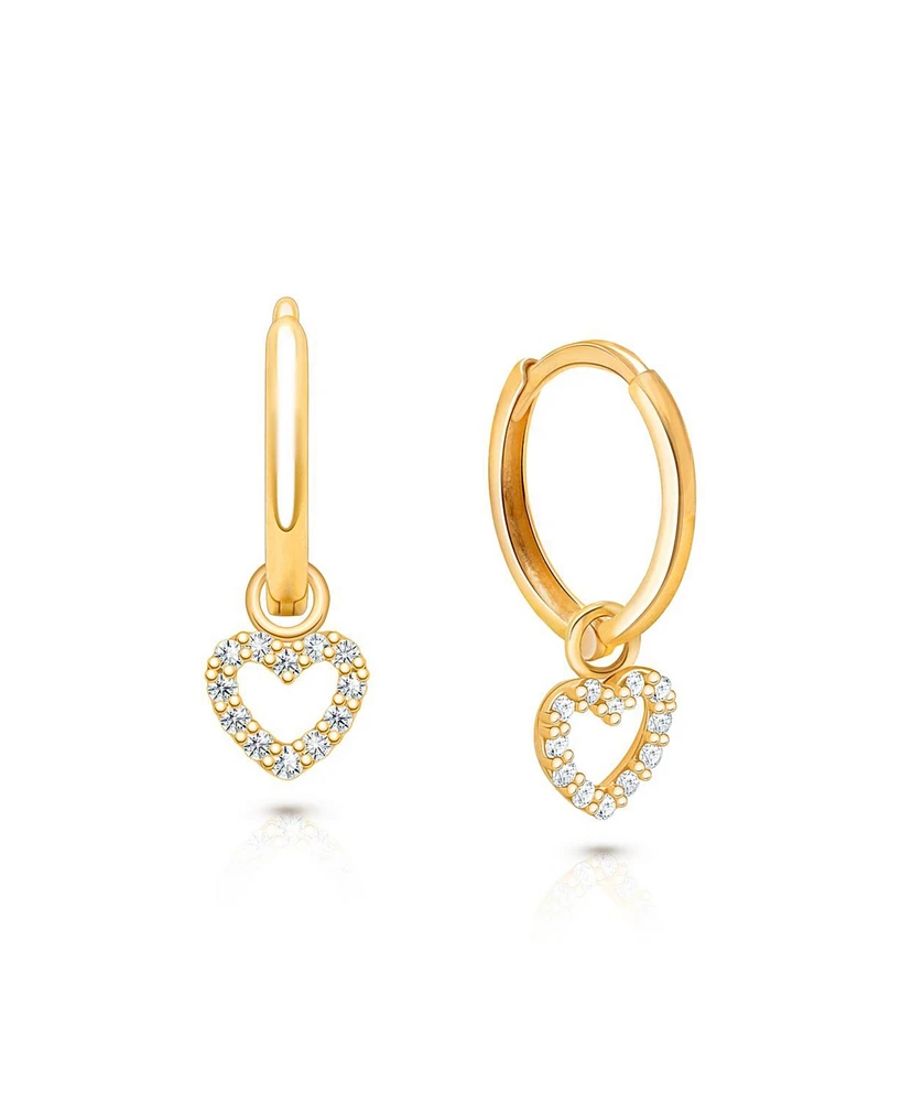 Tiny Blessings Children's 14K Gold Pave Heart Drop Classic 11mm Girls' Huggie Hoop Earrings