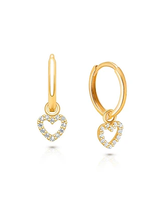 Tiny Blessings Children's 14K Gold Pave Heart Drop Classic 11mm Girls' Huggie Hoop Earrings