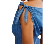 Free People Women's Louie Cotton Denim Tie-Shoulder Top