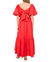 CeCe Women's Square-Neck Puff-Sleeve Tie-Back Maxi Dress