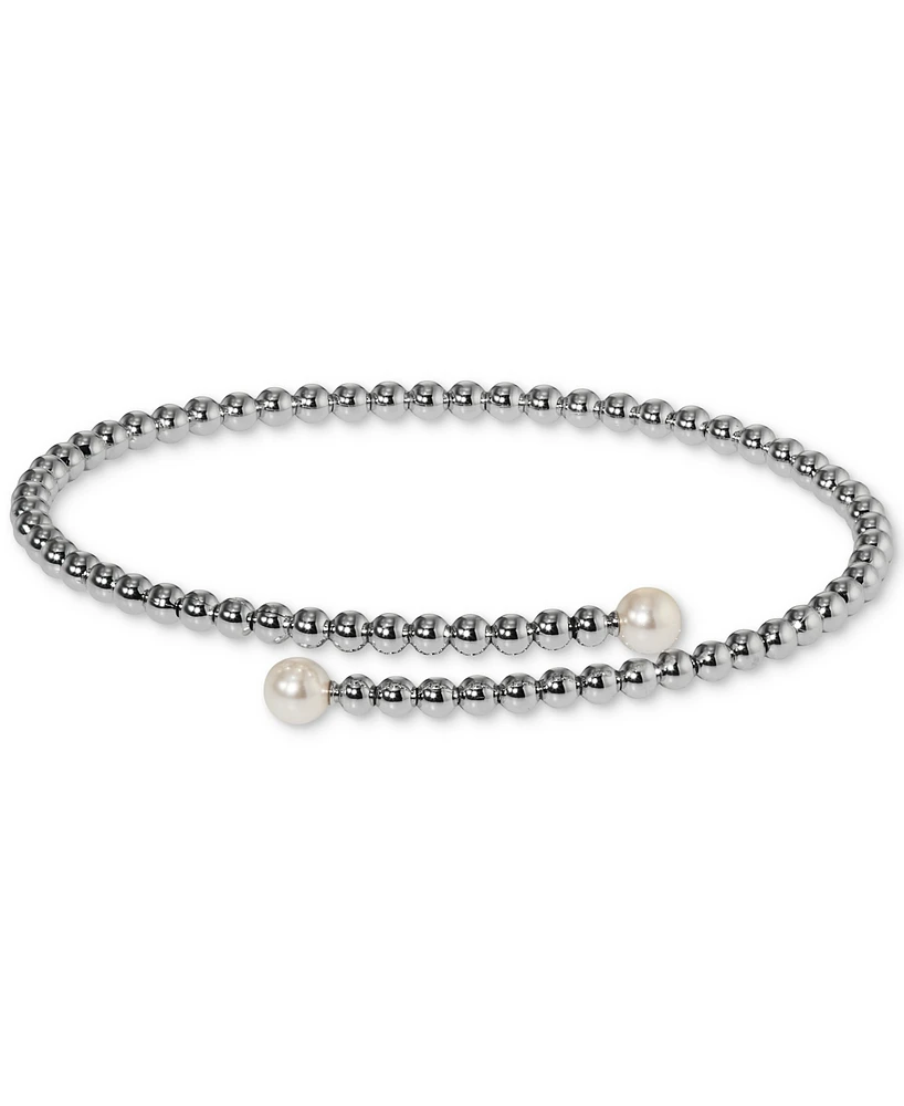 Eliot Danori Silver-Tone Imitation Pearl & Cubic Zirconia Maisie Bypass Bracelet, Exclusively at Macy's