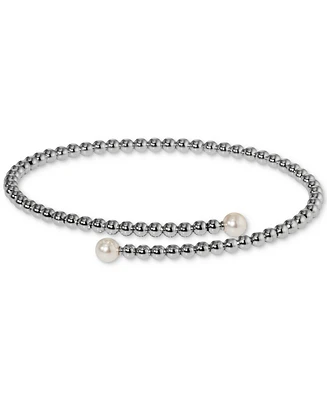 Eliot Danori Silver-Tone Imitation Pearl & Cubic Zirconia Maisie Bypass Bracelet, Exclusively at Macy's