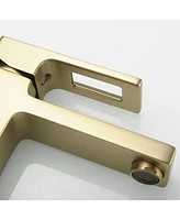 Single Hole Single-Handle Low-Arc Bathroom Faucet Water-Saving Vanity With Drain Kit Brushed Gold