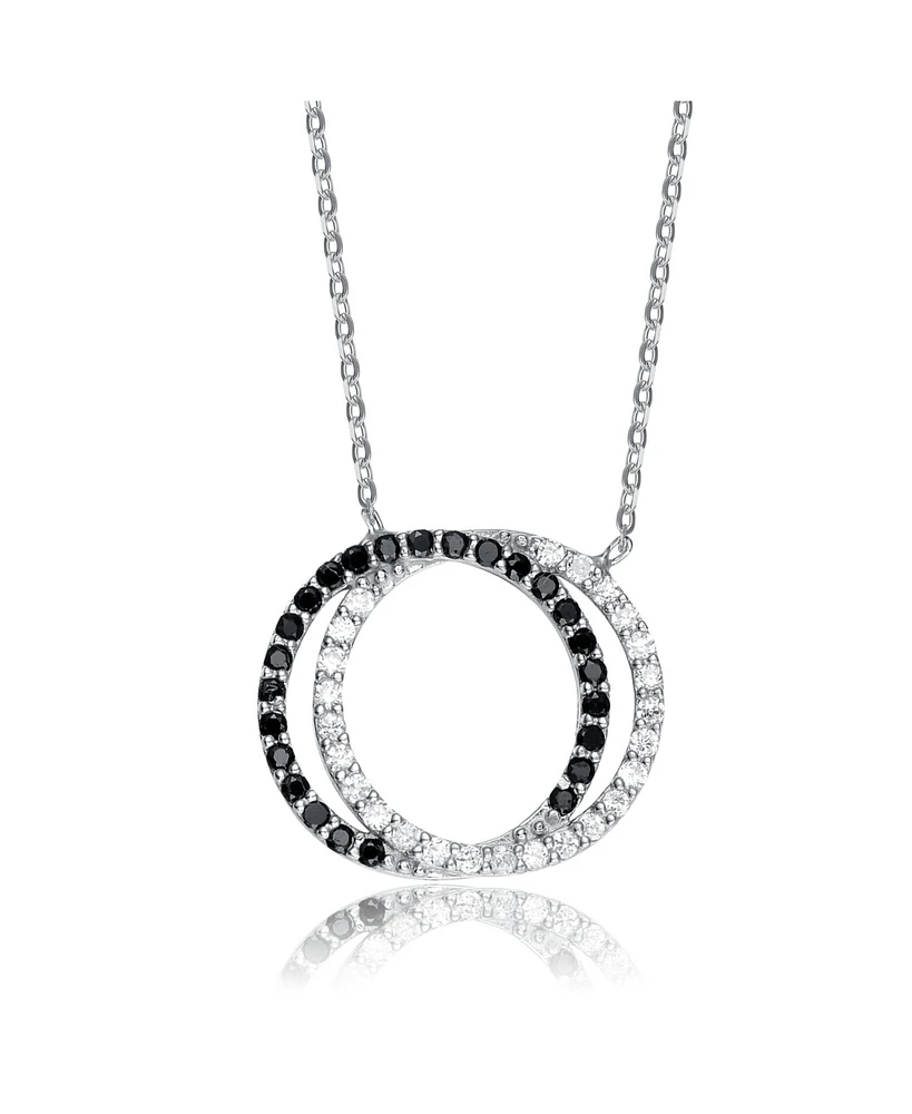 Sterling Silver White Gold Plated Cubic Zirconia Double Outlined Circle Neckalce