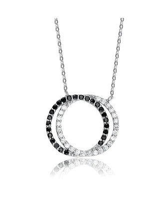 Sterling Silver White Gold Plated Cubic Zirconia Double Outlined Circle Neckalce
