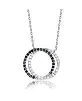 Sterling Silver White Gold Plated Cubic Zirconia Double Outlined Circle Neckalce