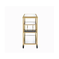 Modern Glass Bar Cart – 2-Tier Rolling Cart with Metal Frame for Entertaining