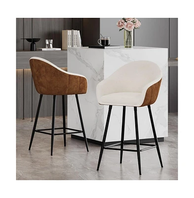 Set of 2 Modern Counter Height Bar Stools, Two-Tone Design for Kitchen Island & Home Bar-The Pop Home