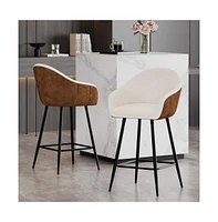 Set of 2 Modern Counter Height Bar Stools, Two-Tone Design for Kitchen Island & Home Bar-The Pop Home