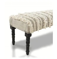 Modern Upholstered Bench with Black Legs and Striped Fabric for Home Decor