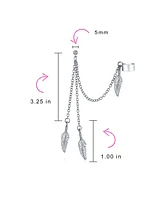 Bling Jewelry Multi Feather Leaf Dangling Cartilage Ear Lobe Helix Earring Wrap Chain Ear Cuff Stud Earring Silver Tone Stainless Steel