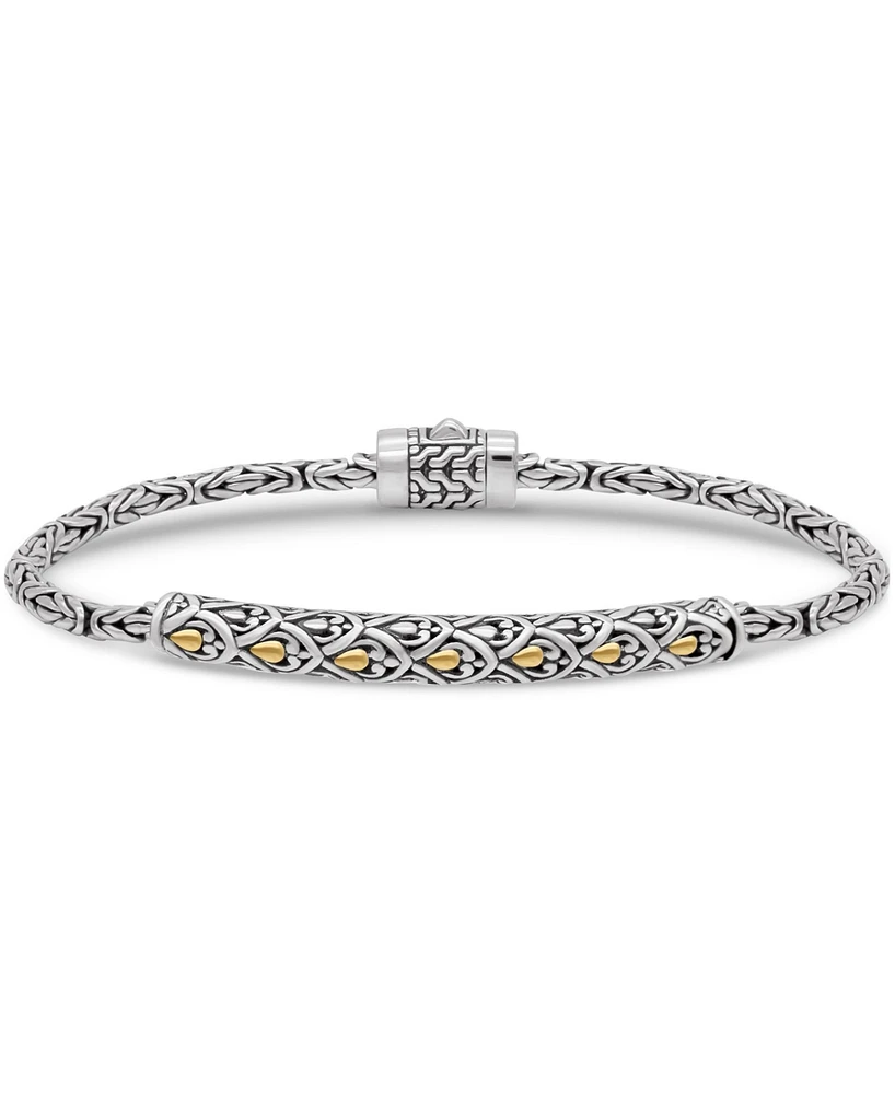 Devata Bali Dragon Skin with Borobudur Round 3mm Chain Bracelet in Sterling Silver and 18K Gold