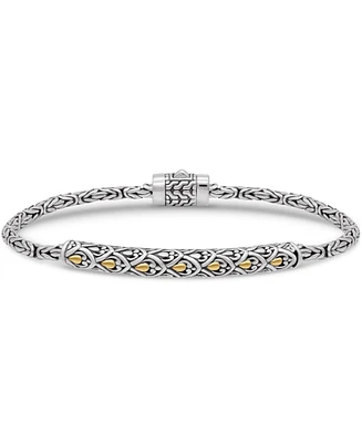 Devata Bali Dragon Skin with Borobudur Round 3mm Chain Bracelet in Sterling Silver and 18K Gold