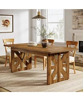 Tribesigns 62.4" Farmhouse Dining Table for 4-6 People, Rectangular Wooden Kitchen Dinner Table with Double Robust Pedestal for Dining Room, Living Ro