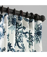 Half Price Drapes Indonesian Blue Floral Printed Cotton Room Darkening Curtain