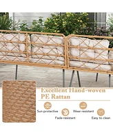3 Pcs Corner Patio Furniture Cushioned Sofa Set with Small Coffee Table Outdoor
