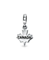 Bling Jewelry Set of 2 Red Enamel Canadian Flag & Maple Leaf Dangle Charm Bead Oxidized Silver