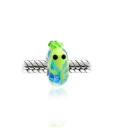 Bling Jewelry Set of 3 Lime Green Lizard & Toad Frog Lampwork Glass Charm Bead Sterling Silver