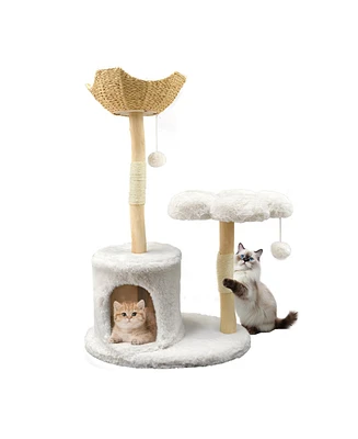 Bingopaw Solid Wood Cat Tree Tower for Indoor Cats With Soft Cushions
