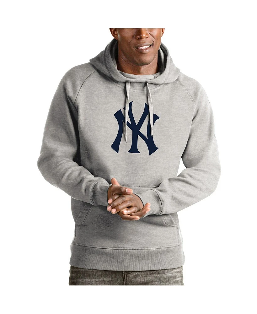 Antigua Men's Heathered Gray New York Yankees Victory Pullover Hoodie