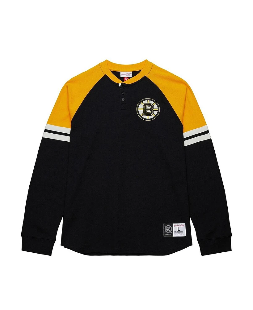 Mitchell & Ness Men's Black Boston Bruins Thermal Henley Long Sleeve T-Shirt