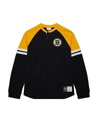 Mitchell & Ness Men's Black Boston Bruins Thermal Henley Long Sleeve T-Shirt