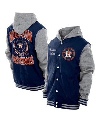 New Era Men's Navy Houston Astros Throwback Prep Full-Snap Hoodie Jacket