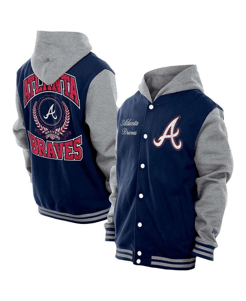 New Era Men's Navy Atlanta Braves Throwback Prep Full-Snap Hoodie Jacket