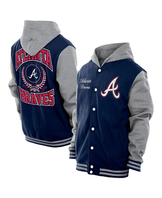New Era Men's Navy Atlanta Braves Throwback Prep Full-Snap Hoodie Jacket