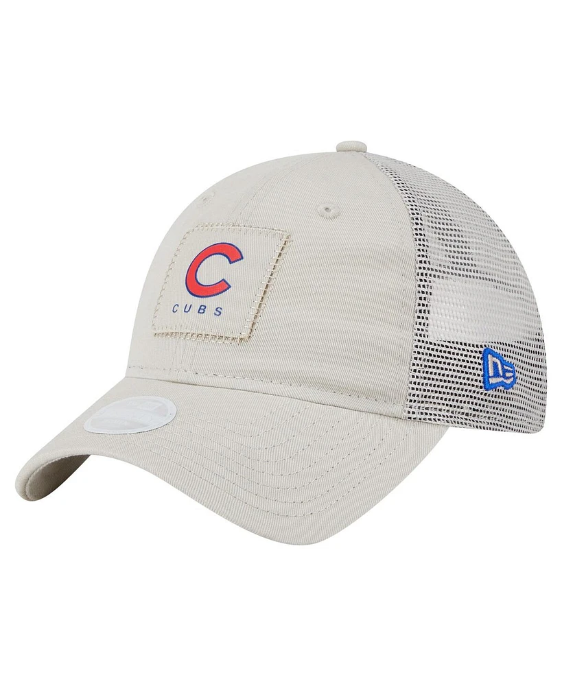 New Era Women's Light Beige Chicago Cubs Square Stitch 9TWENTY Adjustable Hat