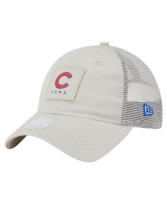 New Era Women's Light Beige Chicago Cubs Square Stitch 9TWENTY Adjustable Hat