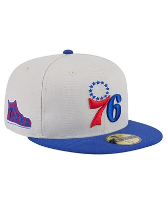 New Era Men's Philadelphia 76ers Stone Victory Grove Vintage Sidepatch Sneaker 59FIFTY Fitted Hat