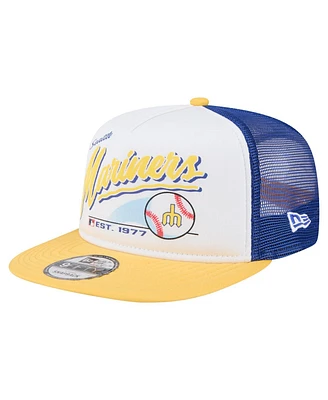 New Era Men's White/Yellow Seattle Mariners Retro Script Trucker 9FIFTY Snapback Hat
