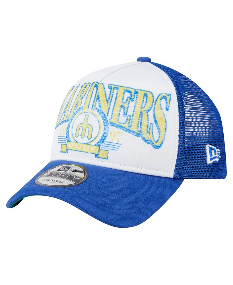 New Era Men's Royal Seattle Mariners Distressed 9FORTY A-Frame Adjustable Trucker Hat