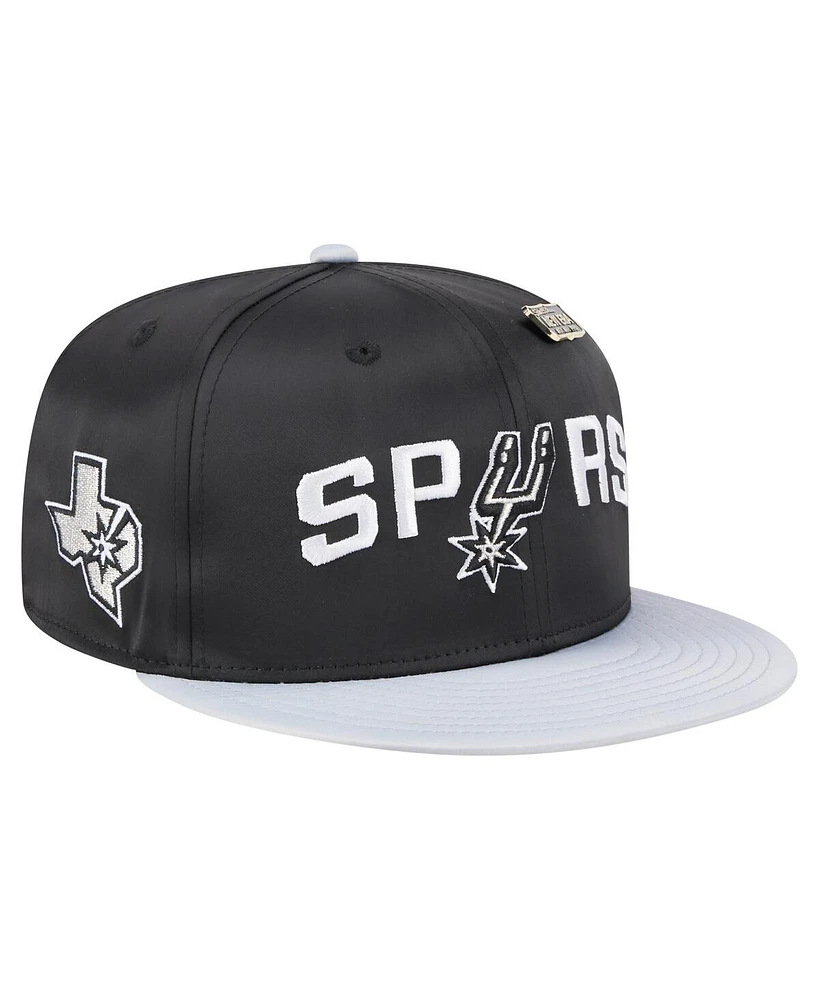 New Era Men's Black/Silver San Antonio Spurs Throwback Satin Vintage Pin Two-Tone 59FIFTY Fitted Hat