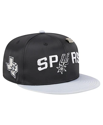 New Era Men's Black/Silver San Antonio Spurs Throwback Satin Vintage Pin Two-Tone 59FIFTY Fitted Hat