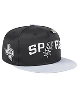 New Era Men's Black/Silver San Antonio Spurs Throwback Satin Vintage Pin Two-Tone 59FIFTY Fitted Hat