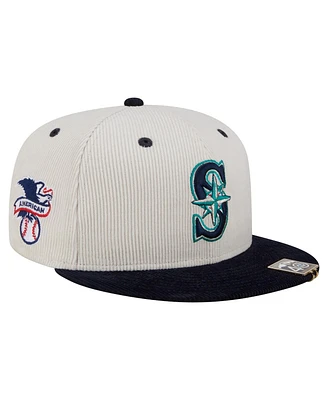 New Era Men's Cream/Navy Seattle Mariners Two-Tone Corduroy 59FIFTY Fitted Hat