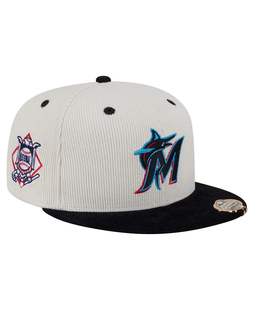 New Era Men's Cream/Black Miami Marlins Two-Tone Corduroy 59FIFTY Fitted Hat