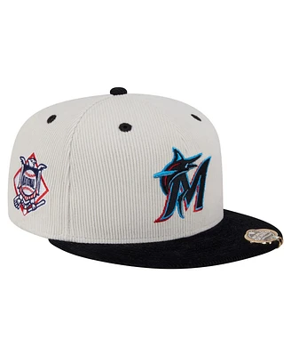 New Era Men's Cream/Black Miami Marlins Two-Tone Corduroy 59FIFTY Fitted Hat