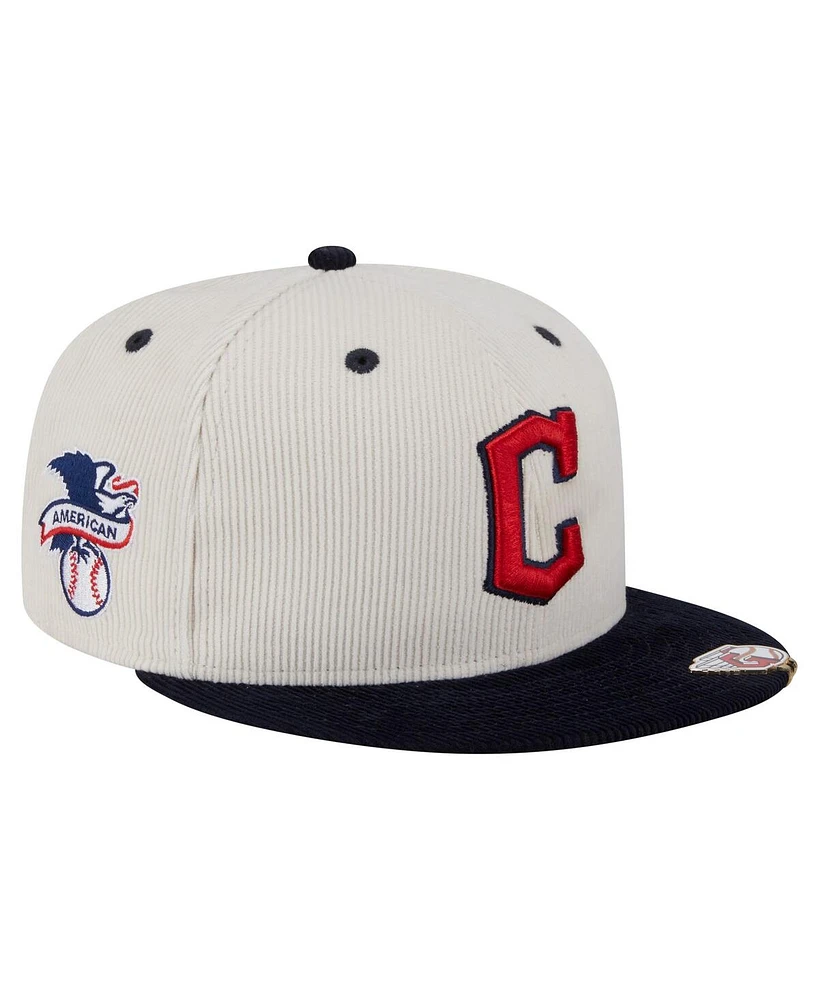 New Era Men's Cream/Navy Cleveland Guardians Two-Tone Corduroy 59FIFTY Fitted Hat