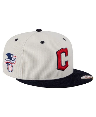 New Era Men's Cream/Navy Cleveland Guardians Two-Tone Corduroy 59FIFTY Fitted Hat