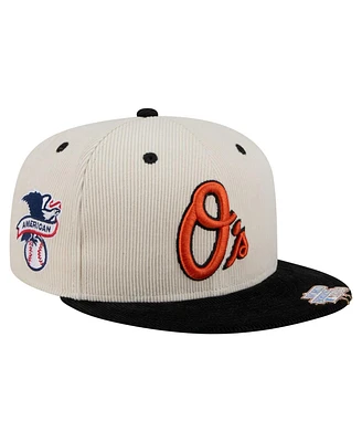 New Era Men's Cream/Black Baltimore Orioles Two-Tone Corduroy 59FIFTY Fitted Hat
